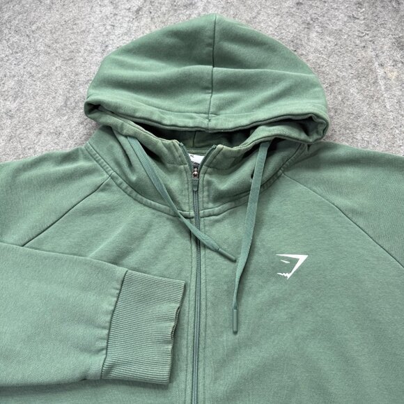 Gymshark Full Zip Hoodie Women's XL Green Solid Fleece Drawstring B1A1C - Picture 1 of 14